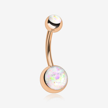 Rose Gold Opal Sparkle Shower Belly Button Ring-White